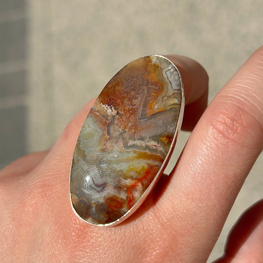 Bague agate crazy lace ovale argent 925 tons naturels