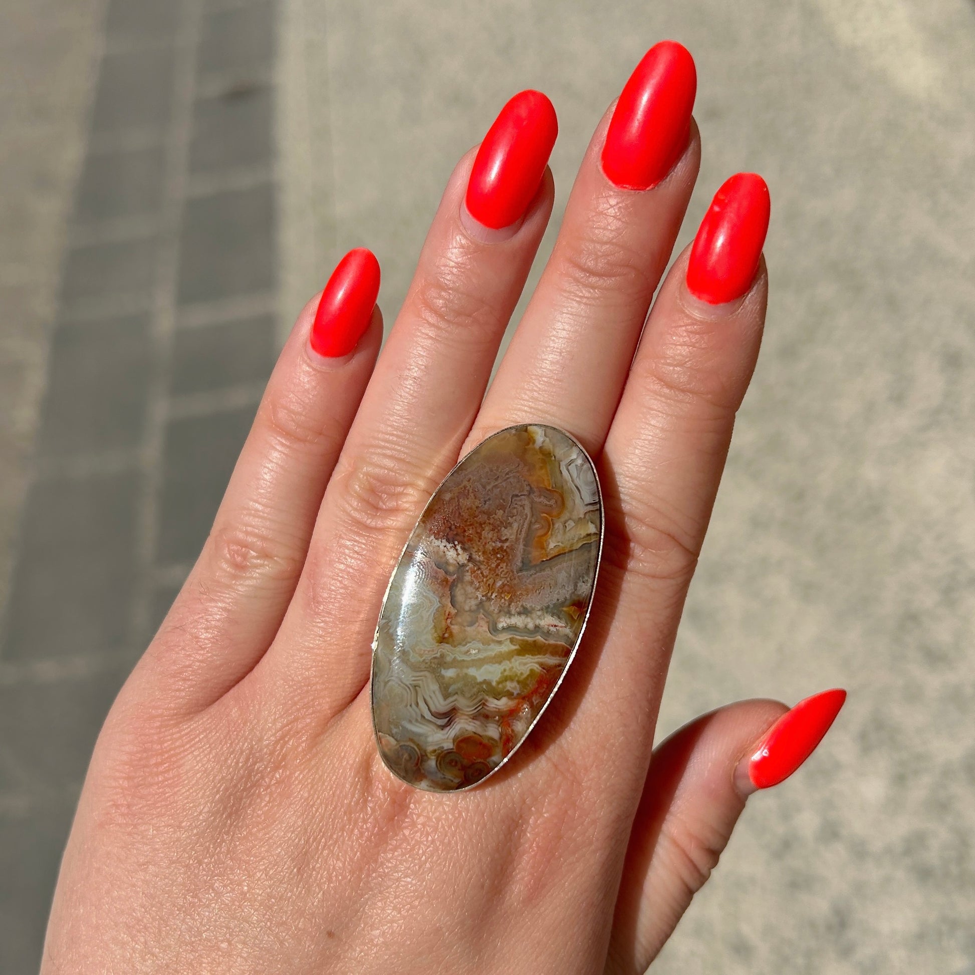 Bague pierre naturelle beige marron femme