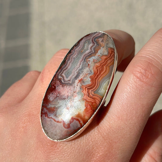 Bague agate crazy lace ovale argent 925 pierre naturelle