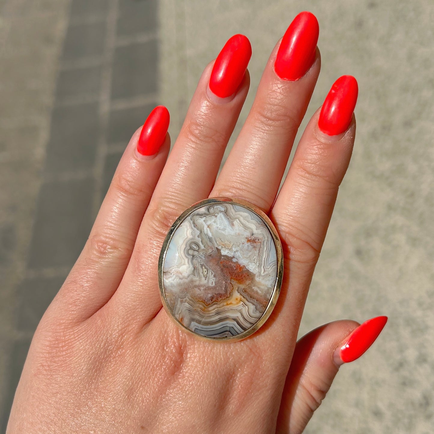 Bague agate crazy lace ronde argent 925 pierre naturelle