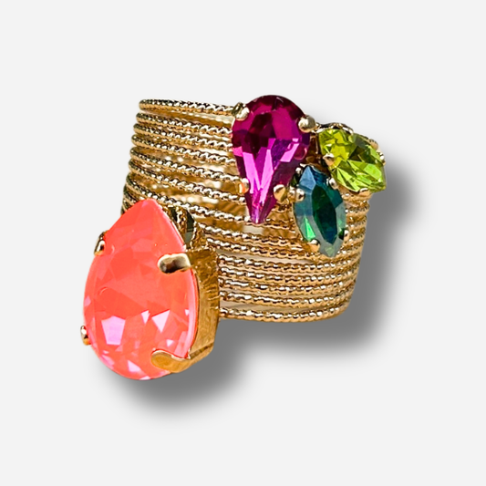 Bague Aiona Fluo Crézus multicolore néon doré réglable