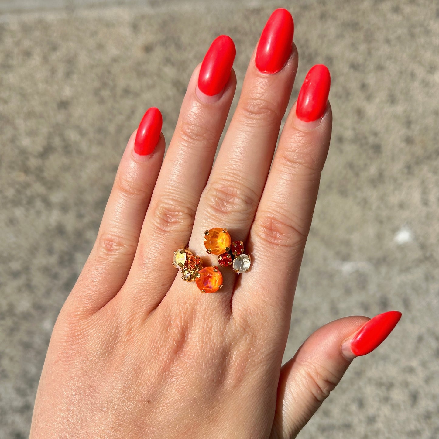 Bague colorée Crézus orange rouge Divinity Sète