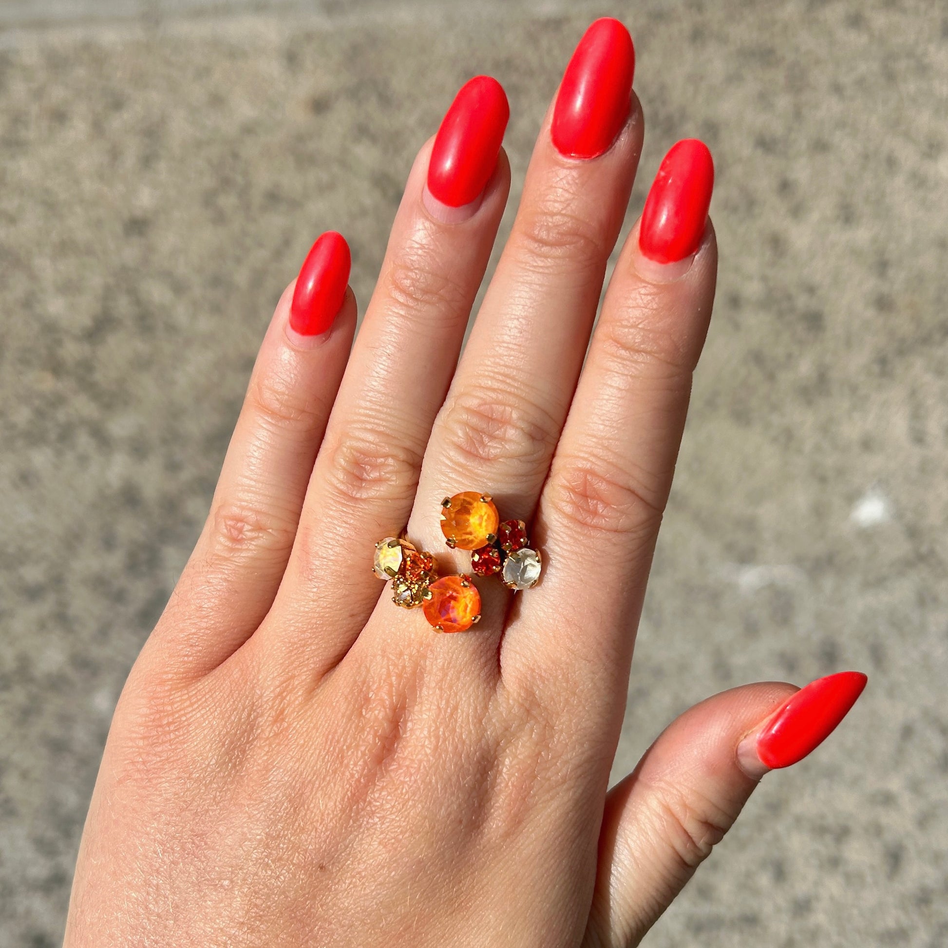 Bague colorée Crézus orange rouge Divinity Sète