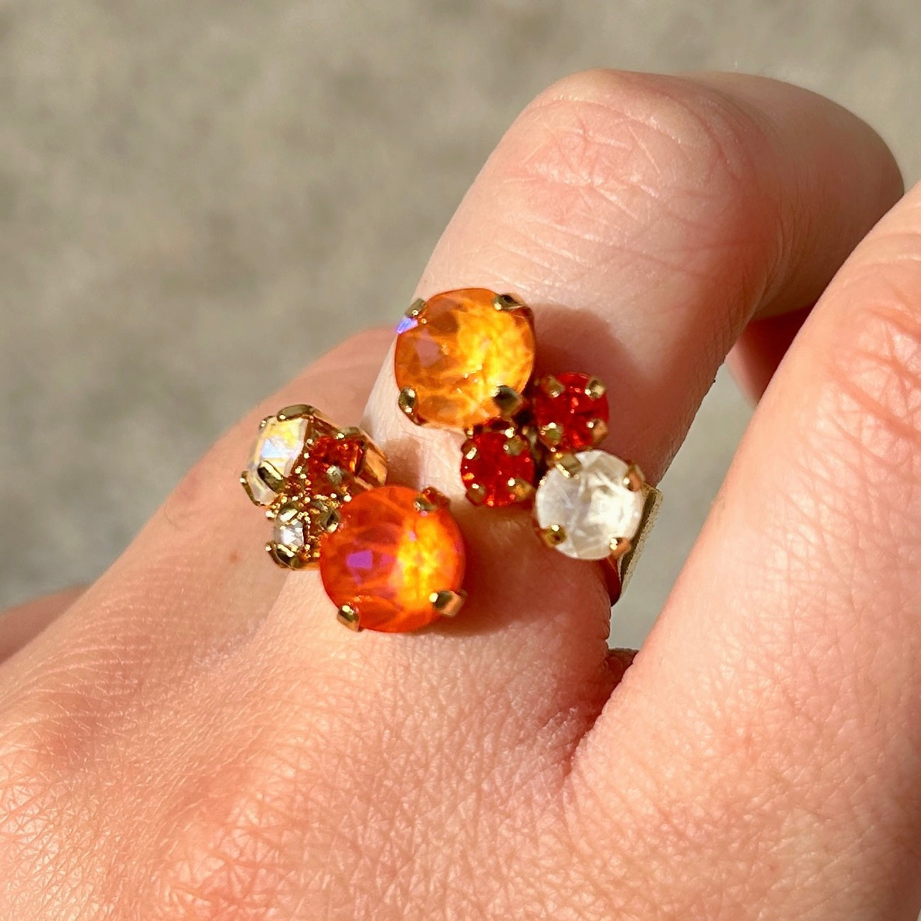 Bague Crézus cristaux orange irisés
