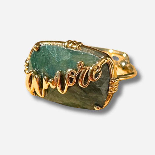 Bague Amore sillimanite verte Au Fil de Lo bague pierre naturelle verte doree reglable femme bijou message amour