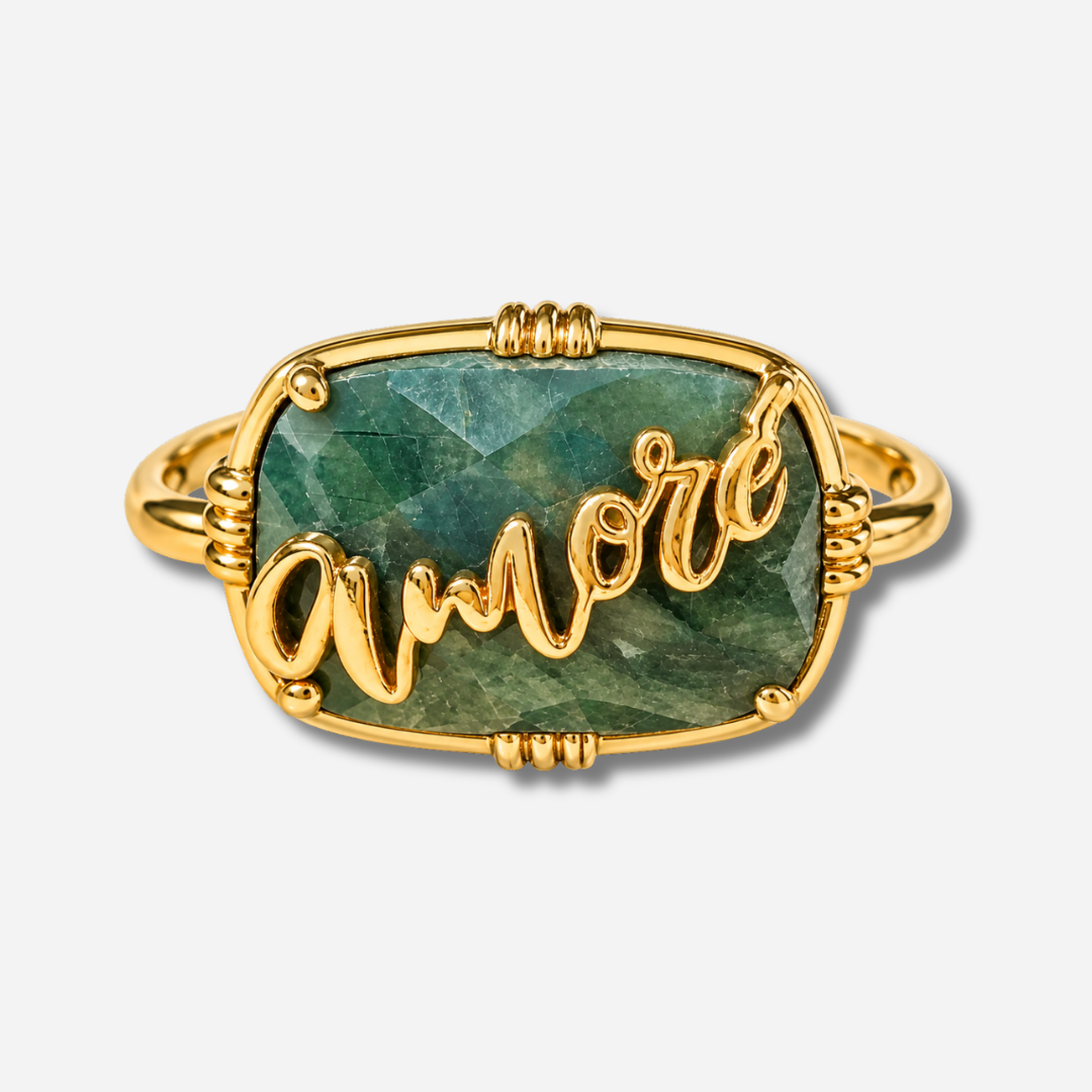 Bague Amore Au Fil de Lo en sillimanite verte naturelle et monture dorée – Divinity Sète