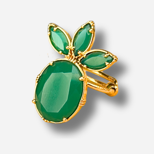 Bague ananas onyx vert Au Fil de Lo pierre verte reglable femme doree