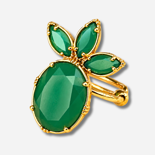 Bague ananas onyx vert Au Fil de Lo pierre verte reglable femme doree