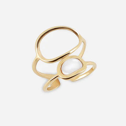 Bague Apola Zag dorée ajustable ajourée avec pierre blanche
