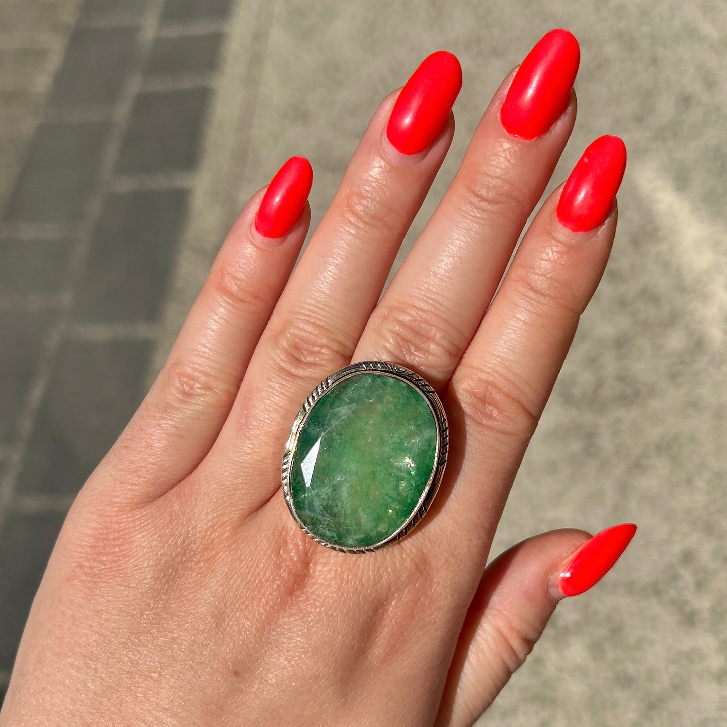 Bague aventurine verte argent 925 ovale pierre naturelle