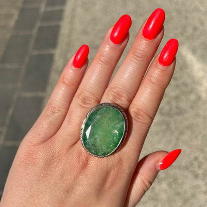 Bague aventurine verte argent 925 ovale pierre naturelle
