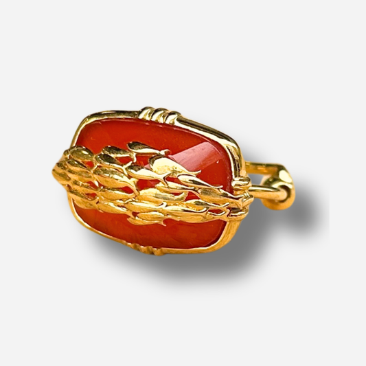 Bague cornaline rouge banc de poissons Au Fil de Lo pierre naturelle rouge reglable femme dorée