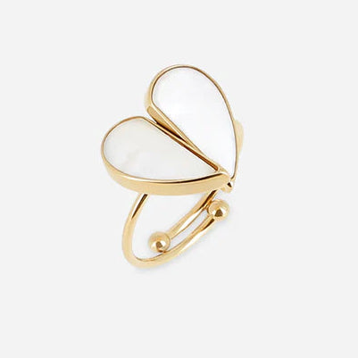 Bague Basilio Zag dorée ajustable avec double pétale en nacre