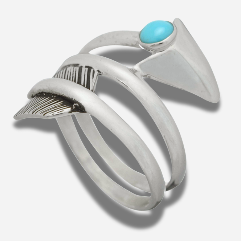 Bague Harpo BAW42 en argent massif avec flèche gravée et pierre turquoise inspirée des bijoux amérindiens.