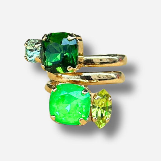 Bague Besara Cactus Crézus pierres vertes fluo doré réglable