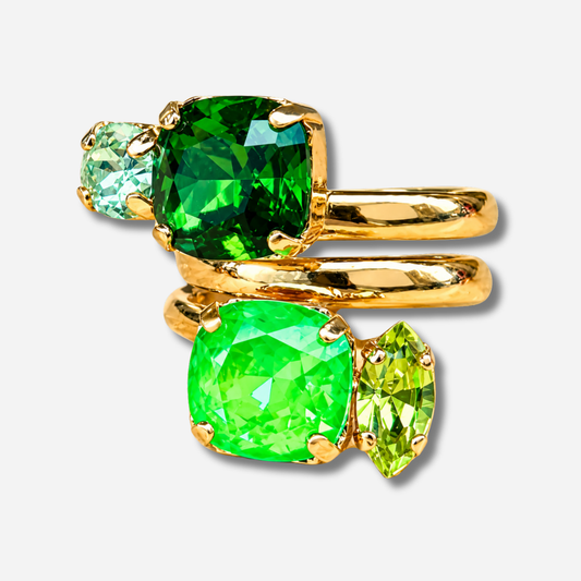 Bague Besara Cactus Crézus pierres vertes fluo doré réglable