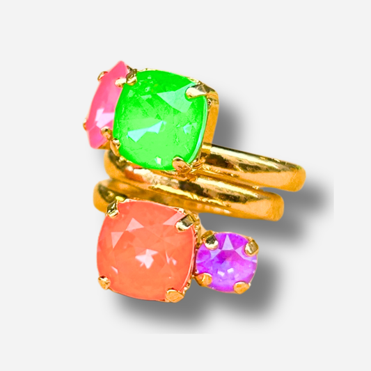 Bague Besara Fluo Crézus multicolore dorée réglable