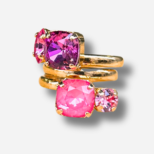 Bague Besara Framboise Crézus pierres roses fuchsia doré réglable