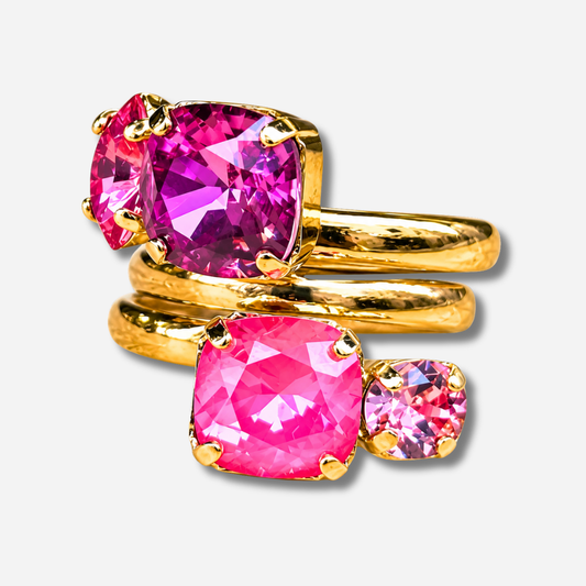 Bague Besara Framboise Crézus pierres roses fuchsia doré réglable