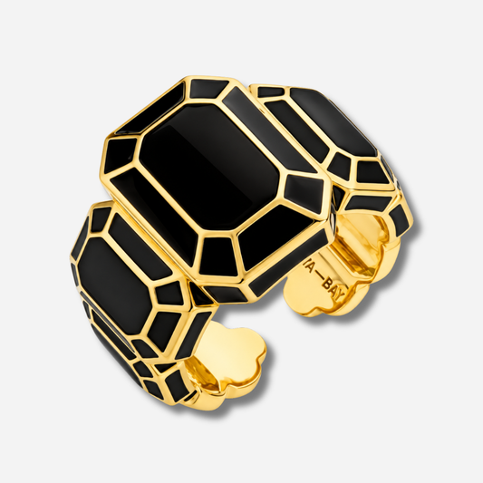 Bague Black Big Diamond MYA-BAY dorée en émail noir