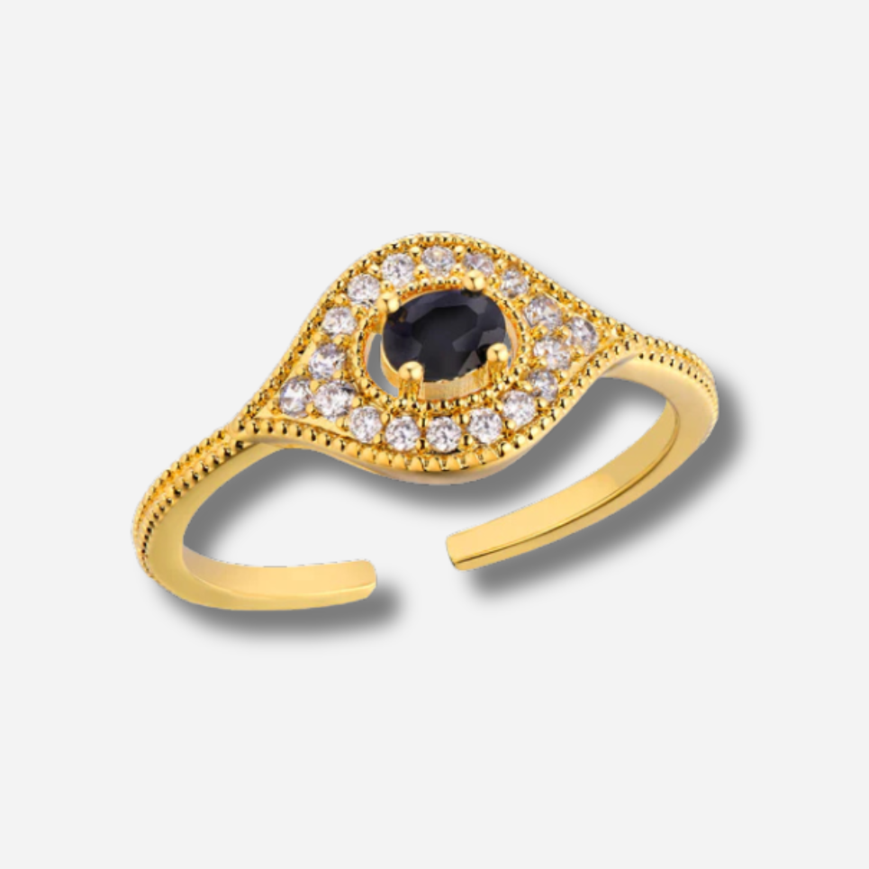 Bague Black Majestic Eye Mya Bay dorée œil noir serti de cristaux