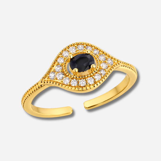 Bague Black Majestic Eye Mya Bay dorée œil noir serti de cristaux
