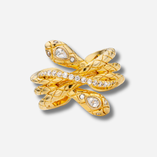 Bague Boa Mya Bay dorée avec deux serpents entrelacés