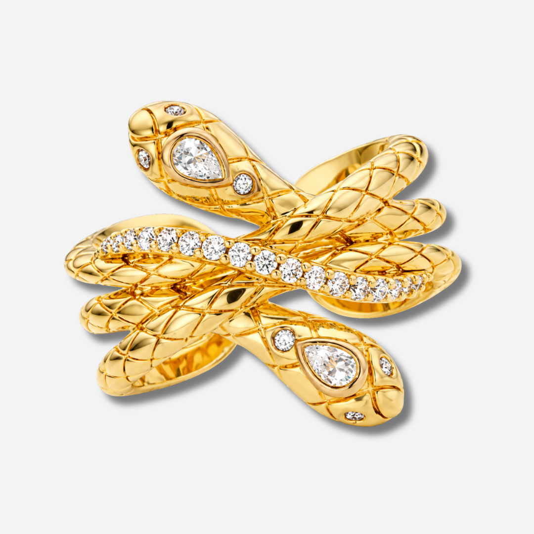 Bague Boa Mya Bay dorée avec deux serpents entrelacés