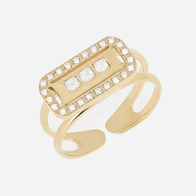 Bague Cléophée Zag dorée avec plateau rectangulaire serti de strass