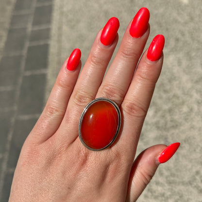 Bague pierre orange femme cornaline lumineuse