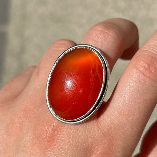 Bague cornaline ovale argent 925 pierre orange naturelle