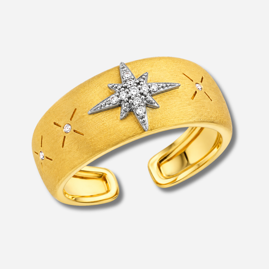 Bague Diwali Cuff argent Mya Bay dorée avec étoile argentée et cristaux