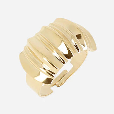 Bague Eikon Zag large dorée au design graphique