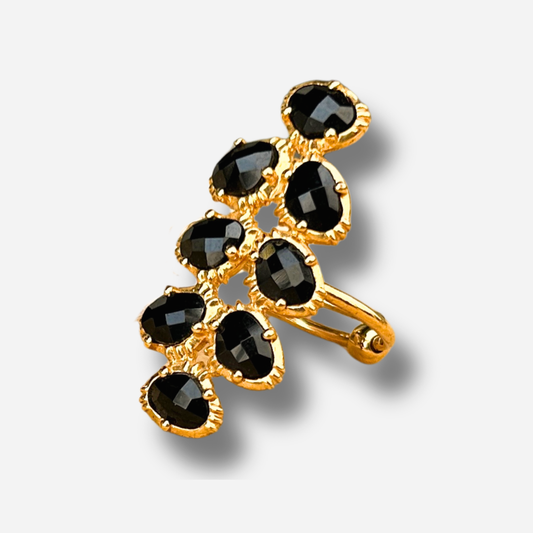 Bague epi spinelle noire Au Fil de Lo bague longue reglable femme dorée elegante