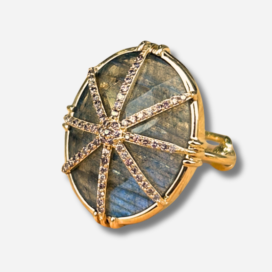 Bague etoile labradorite zircon Au Fil de Lo bague pierre naturelle bleue doree reglable femme bijou lumineux