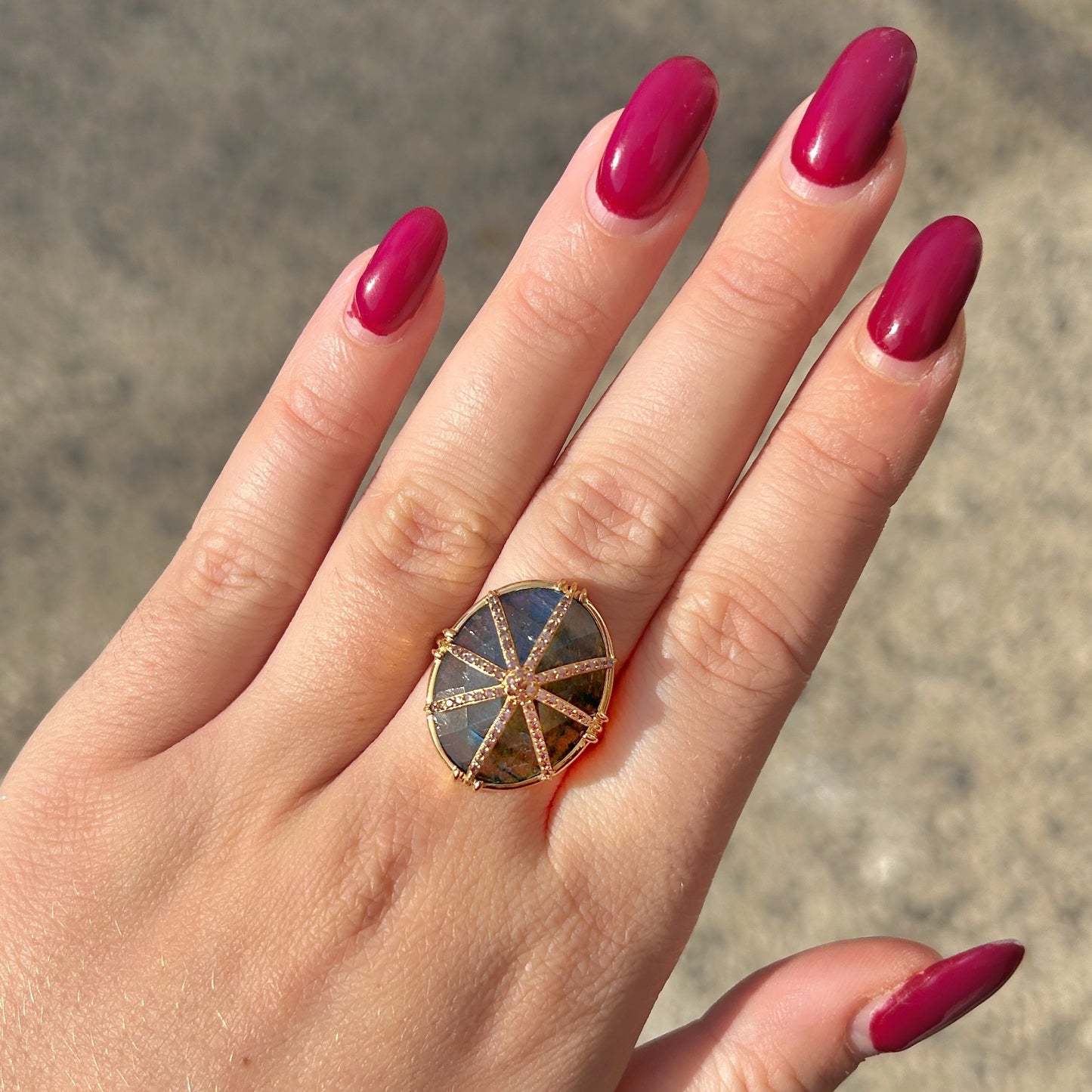 Bague labradorite etoile bijou femme doré zircon