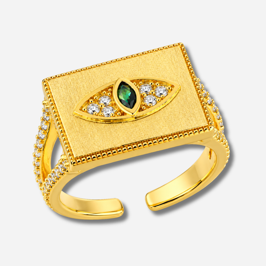 Bague Eye I Love You Mya Bay dorée avec motif œil serti de zirconiums