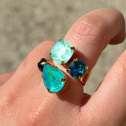 Bague turquoise Crézus dorée réglable