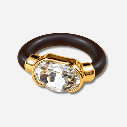 Bague femme Gala blanche avec cristal ovale facetté et anneau marron