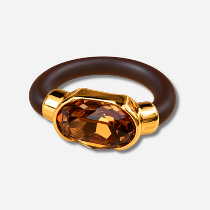 Bague femme Gala marron avec cristal ovale facetté et anneau marron