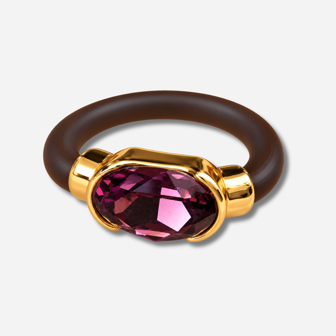 Bague femme Gala prune en cristal ovale facetté et anneau marron