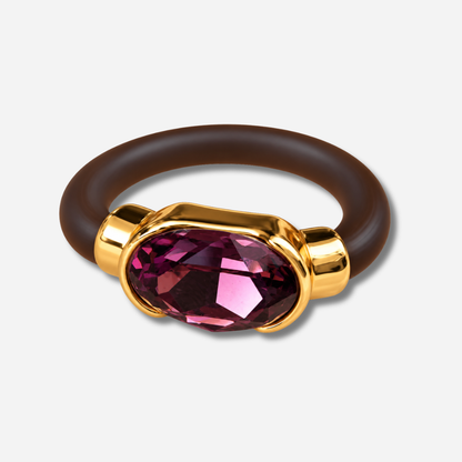 Bague femme Gala prune en cristal ovale facetté et anneau marron