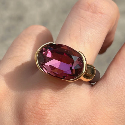 Bague femme Gala prune en cristal ovale facetté et anneau marron