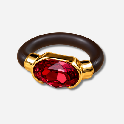 Bague femme Gala rouge avec cristal ovale facetté et anneau marron
