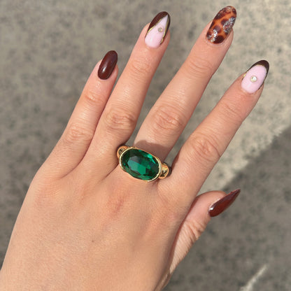 Bague femme Gala vert émeraude en cristal ovale et anneau marron