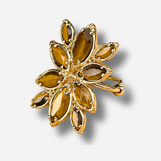 Bague fleur oeil de tigre Au Fil de Lo pierre naturelle doree reglable femme