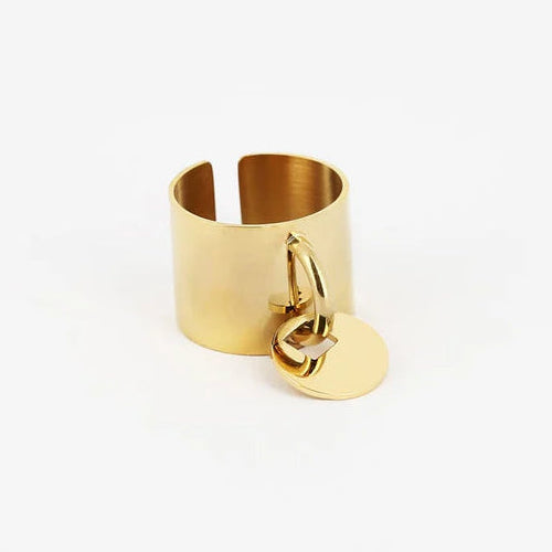 Bague Forçat 2 Zag dorée large ajustable avec médaille mobile