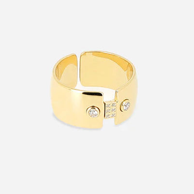 Bague Francine Zag dorée large ajustable avec zircons