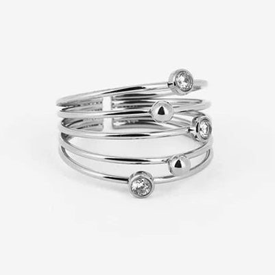Bague Galatée ZAG en acier inoxydable argenté ajustable avec zirconiums