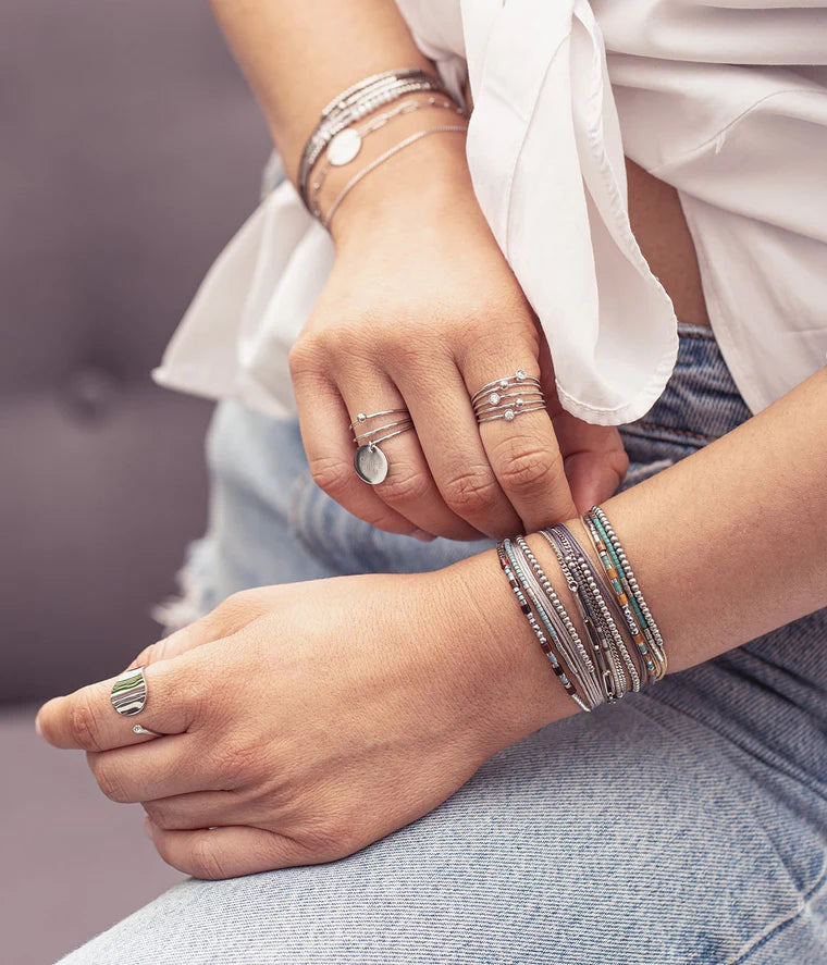 Bague Galatée ZAG en acier inoxydable argenté ajustable avec zirconiums